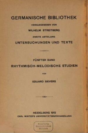 Rhythmisch-melodische Studien : Vorträge und Aufsätze