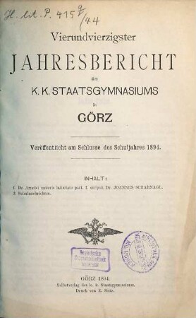 Jahresbericht über das Schuljahr .... 44. 1894