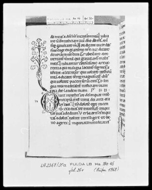 Psalterium cum Canticis — Initiale D (ixit) mit Randausläufer in Form einer Hand mit Blütenzweig, Folio 26verso