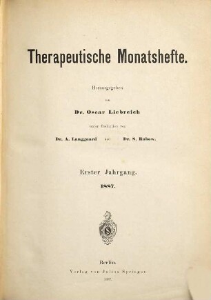 Therapeutische Monatshefte. 1. 1887