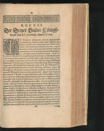 Recess Der Dreyer Städte Königssbergk/ den 25. Octobris Anno 1566.