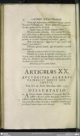Articulus XX. Auctoritas Alberti Friderici Ducis Borussiae