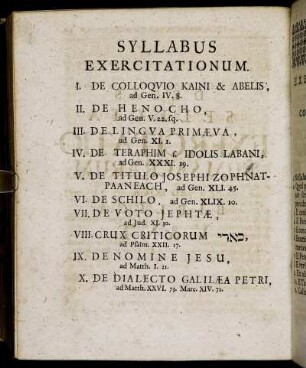 Syllabus Exercitationum.