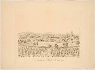 Stadtansicht von Königsbrück in der Oberlausitz, Blick aus nordöstlicher Richtung, rechts die evangelische Hauptkirche