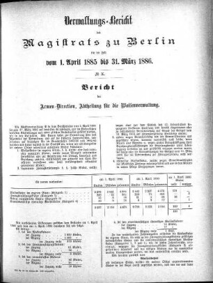 No. X. Bericht der Armen-Direction, Abtheilung für die Waisenverwaltung