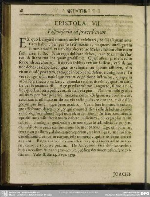 Epistola VII. Responsoria ad praecedentem