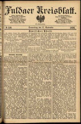 Erste Ausgabe vom Donnerstag, den 17. September 1896.