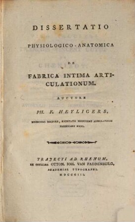 Diss. physiol.-anat. de fabrica intima articulationum