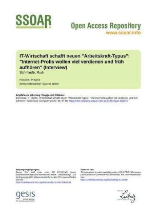 IT-Wirtschaft schafft neuen "Arbeitskraft-Typus": "Internet-Profis wollen viel verdienen und früh aufhören" (Interview)