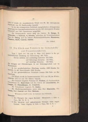 13. Die Klinik und Poliklinik für Geburtshilfe und Frauenkrankheiten.