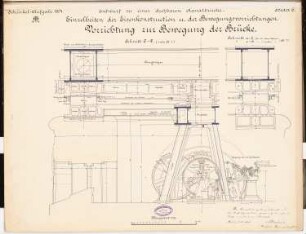 Drehbare Kanalbrücke Schinkelwettbewerb 1894: Vorrichtung zur Bewegung der Brücke. Schnitte 1:15