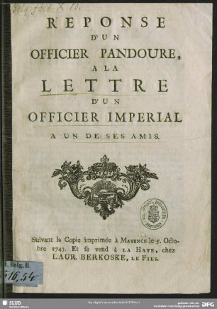 Reponse D'Un Officier Pandoure A La Lettre D'Un Officier Imperial A Un De Ses Amis