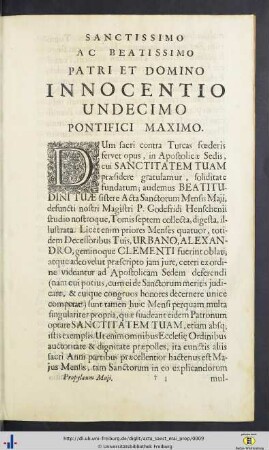 Sanctissimo Ac Beatissimo Patri Et Domino Innocentio Undecimo Pontifici Maximo.