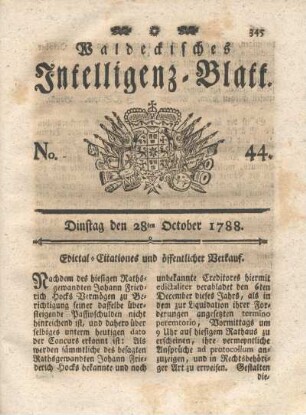 No. 44. Dinstag den 28ten October 1788