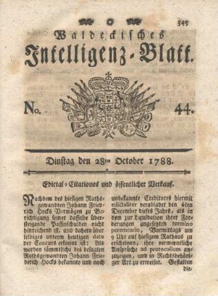 No. 44. Dinstag den 28ten October 1788