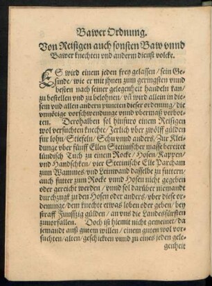 Von Reisigen auch sonsten Baw unnd Bawer knechten und anderm dienst volcke.