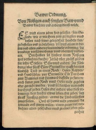 Von Reisigen auch sonsten Baw unnd Bawer knechten und anderm dienst volcke.