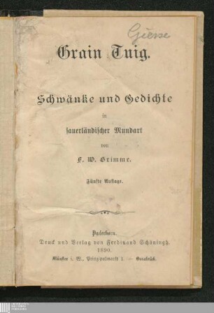 Grain Tuig : Schwänke und Gedichte in sauerländischer Mundart