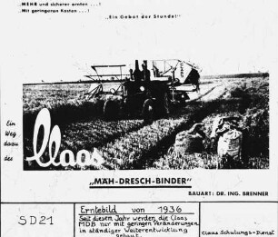 "Mäh-Dresch-Binder" (Bauart Dr.-Ing. Brenner), Erntebild von 1936