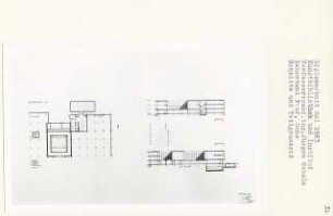 Kunstbibliothek und Institut, Berlin-Tiergarten (Diplomarbeit bei Karl Wilhelm Ochs): Teilgrundriss Kellergeschoss und Schnitte 1:200