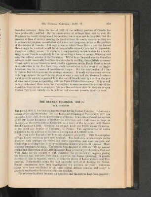 The German Colonies. 1910-11.