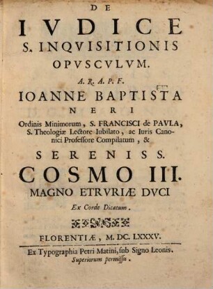 De judice s[anctae] inquisitionis opusculum