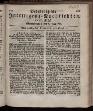 Sonnabends: den 8. Julii 1775.