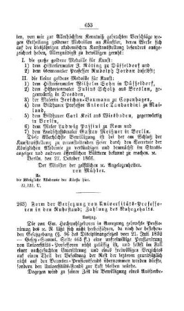 Form der Versetzung von Universitäts-Professoren in den Ruhestand; Zahlung des Ruhegehalts : [II. Akademien und Universitäten]