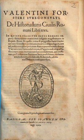 Valentini Forsteri de historia iuris civilis Romani libri tres