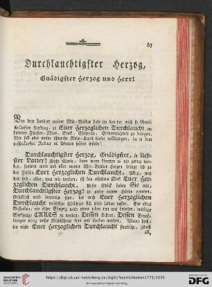 Durchlauchtigster Herzog, Gnaedigster Herzog und Herr!