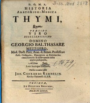Historia Anatomico-Medica Thymi