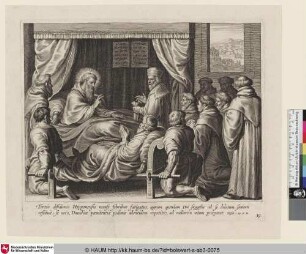 [Augustinus empfängt an seinem Krankenbett ebenfalls Kranke]