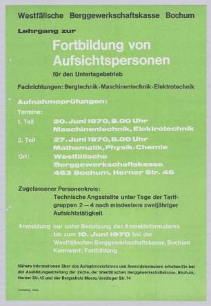"Fortbildung von Aufsichtspersonen für den Untertagebetrieb"
