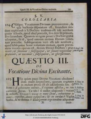 Quaestio III. De Vocatione Divina Excitante.