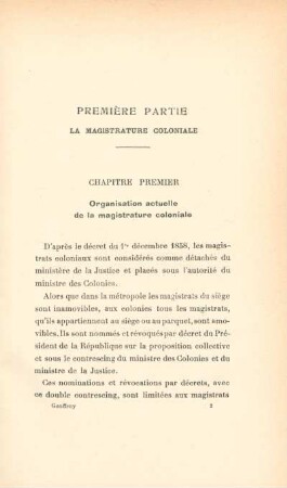 Première partie. La magistrature coloniale
