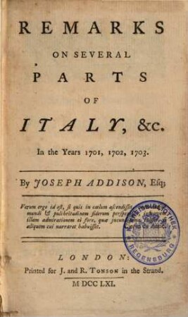 Remarks On Several Parts Of Itlay, &c. : In the Years 1701, 1702, 1703