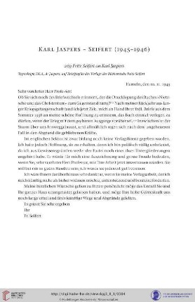 Karl Jaspers – Seifert (Verlag der Bücherstube Fritz Seifert, Hameln) 1945–1946