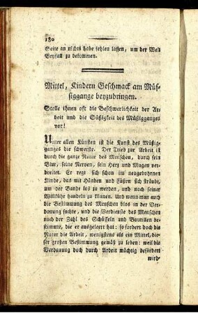 Mittel, Kindern Geschmack am Müssiggange beyzubringen.