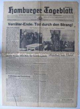 "Hamburger Tageblatt" zur Hinrichtung führender Teilnehmer der Verschwörung vom 20. Juli 1944