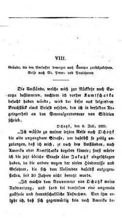 VIII. Gründe, die den Verfasser bewogen nach Europa zurückzukehren. Reise nach St. Peter- und Paulshaven.
