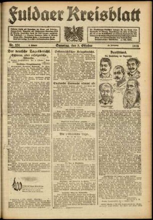 Erste Ausgabe vom Samstag, den 05. Oktober 1918.