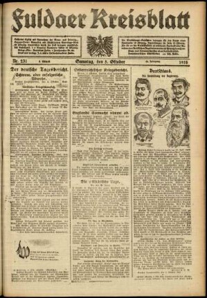 Erste Ausgabe vom Samstag, den 05. Oktober 1918.