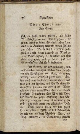 Vierte Eintheilung. Vom Gebete.