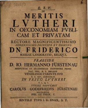 De meritis Lutheri in oeconomiam publicam et privatam