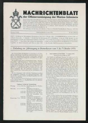 Nachrichtenblatt der Offiziervereinigung der Marine-Infanterie, Nummer 26 (72), Hamburg-Bremen, im Juli 1966, 15. (37) Jahrgang