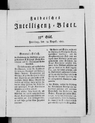 33tes Stück, Ausgabe vom 14. August, 1807