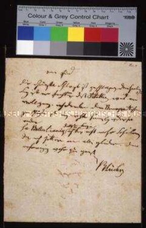 Eigenhändiger Brief des preußischen Generalfeldmarschalls Gebhard Leberecht Fürst von Blücher nach der Schlacht von Waterloo