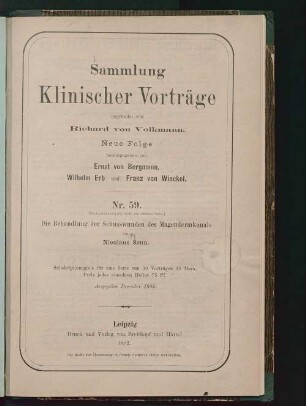 Die Behandlung der Schusswunden des Magen-Darmkanals