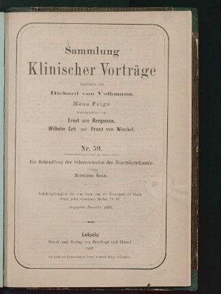 Die Behandlung der Schusswunden des Magen-Darmkanals