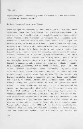 Dependenzsyntax: Terminologischer Vorschlag für den Unterricht "Deutsch als Fremdsprache"